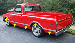 1967-68 Chevy & GMC Truck Fleetside Body Side Molding Kit With Clips, Short Bed